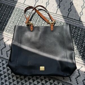Ralph Lauren Black Pebbled Leather Tote with Brown Handles